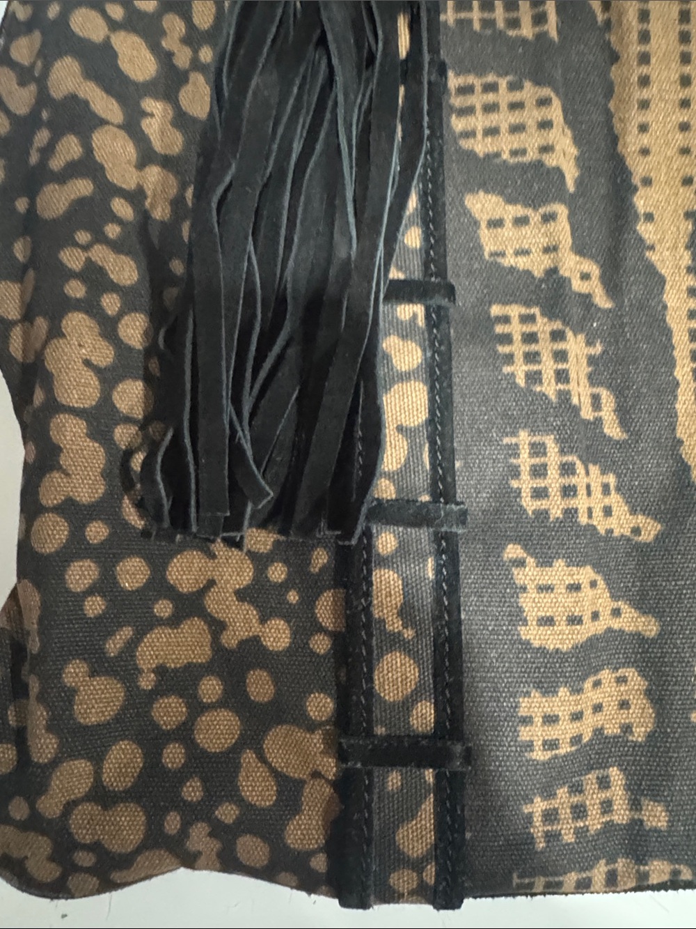 Tory Burch Black and Brown Patterned Tote with Tassel - Picture 3 of 9